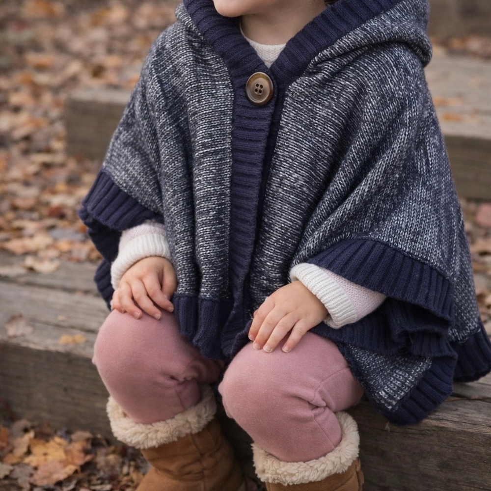 Old Navy Blue Knit Hooded Poncho Sweater Size 3T